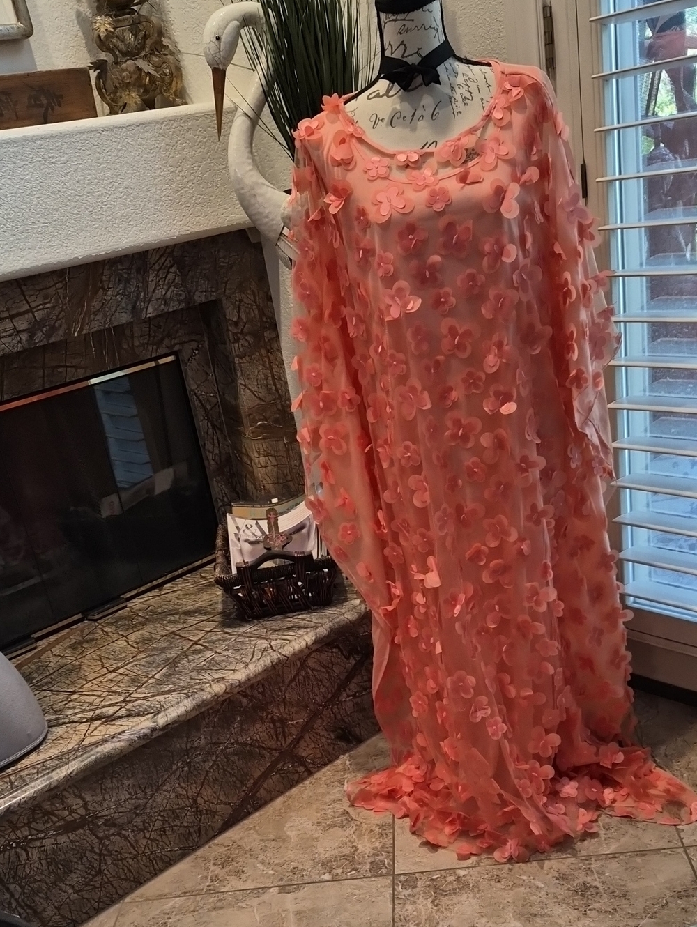 NEW!!!  Sheer 3D Floral Maxi Dress in Coral